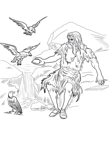 Birds Feed Elijah Coloring Page